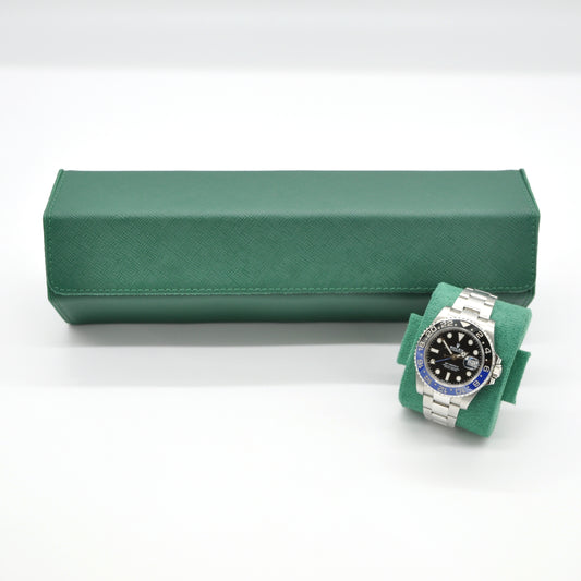 Klokkeboks i ekte grønt skinn med plass til 4 klokker - Klokkr