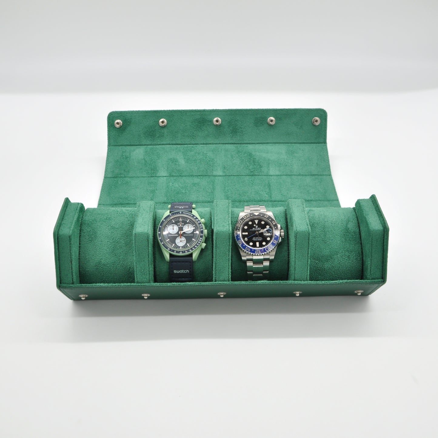 Klokkeboks i ekte grønt skinn med plass til 4 klokker - Klokkr