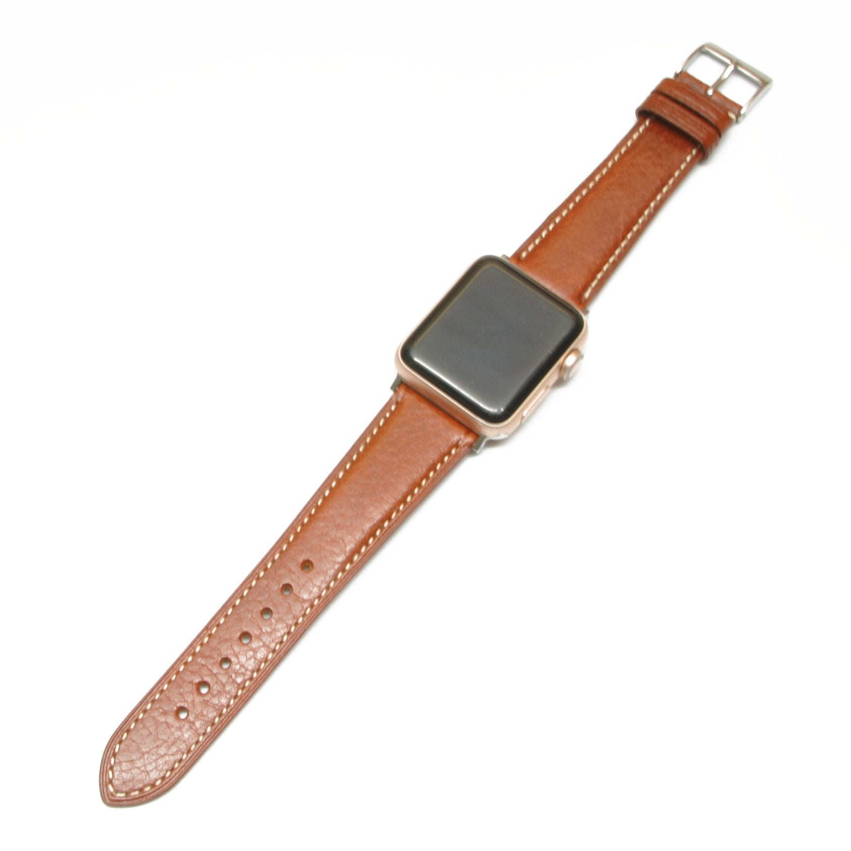 Gyllen skinnreim til Apple Watch | Brun | Adapter inkludert - Klokkr