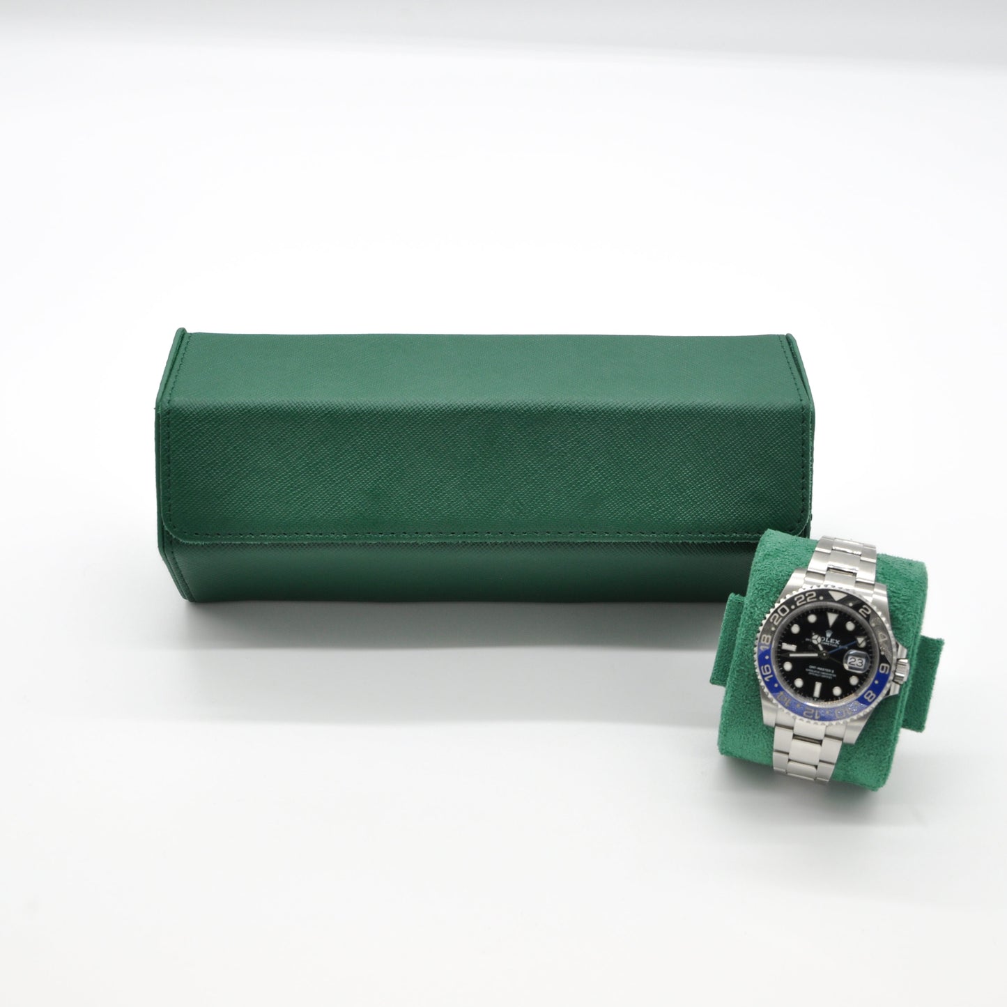 Klokkeboks i ekte grønt skinn med plass til 3 klokker - Klokkr