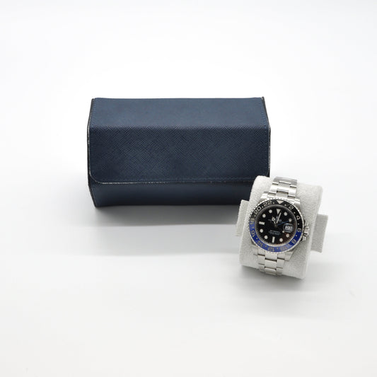 Klokkeboks i ekte blått skinn med plass til 2 klokker - Klokkr