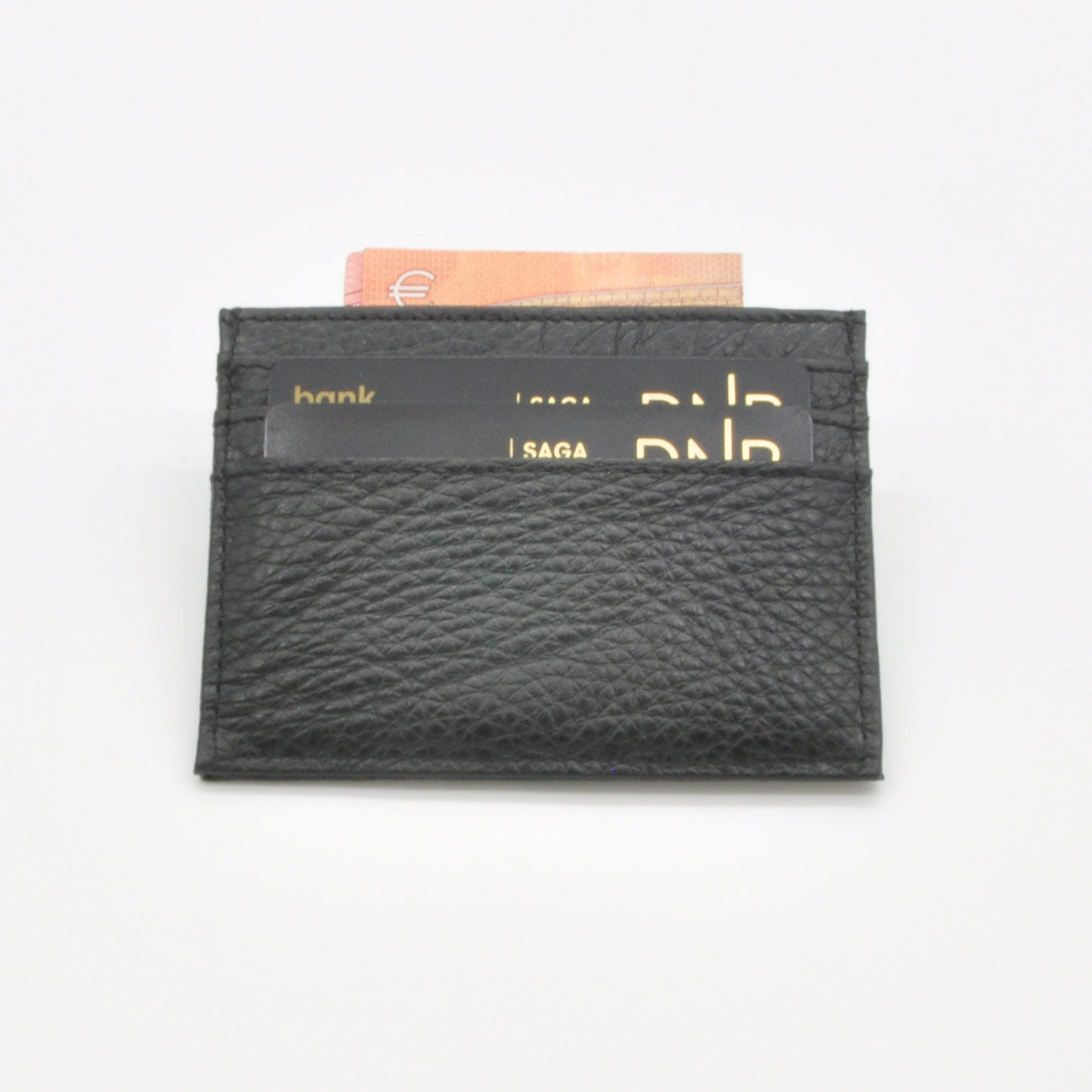 Kortholder / Lommebok i ekte skinn (sort) | Plass til 6 kort og sedler - Klokkr