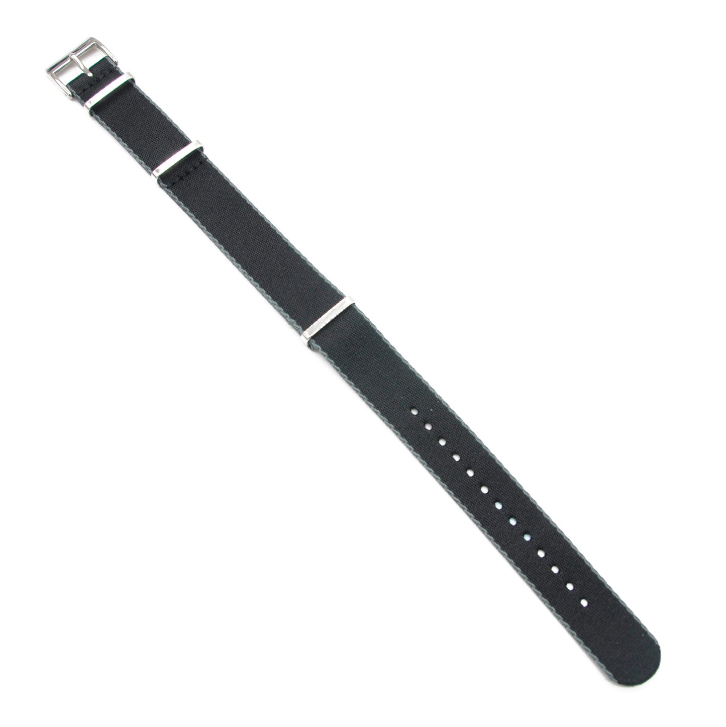 Premium nylon nato i sort med grå kant (20 mm) - Klokkr
